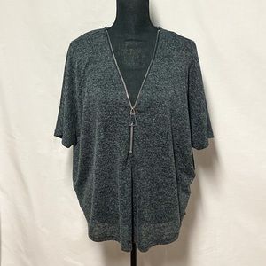 Dark Gray Zip-up Front Short Sleeved Blouse